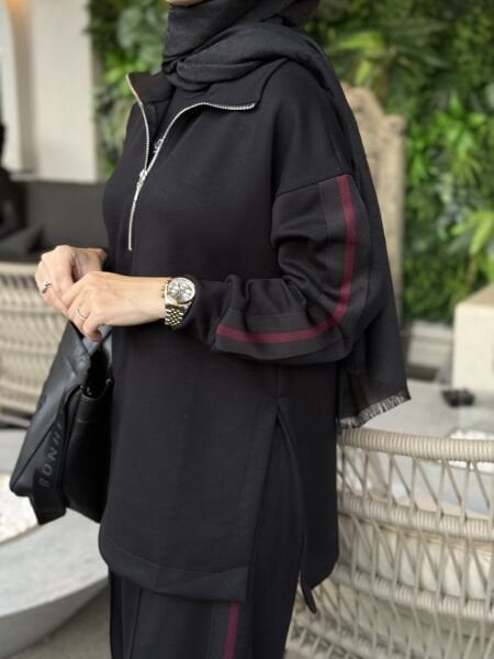 Bordo Şeritli Eşofman Takımı