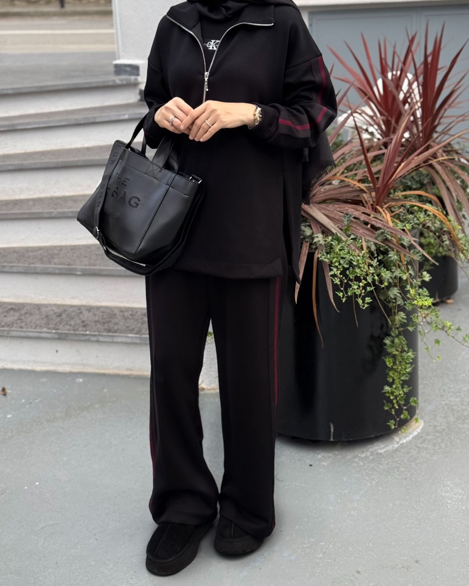 Bordo Şeritli Eşofman Takımı