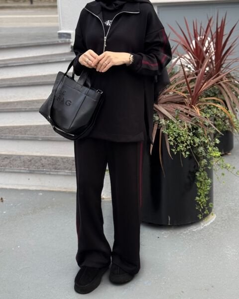 Bordo Şeritli Eşofman Takımı