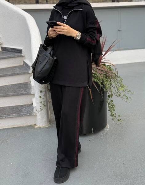 Bordo Şeritli Eşofman Takımı