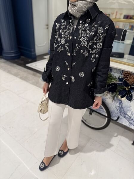 İthal işlemeli kot gömlek