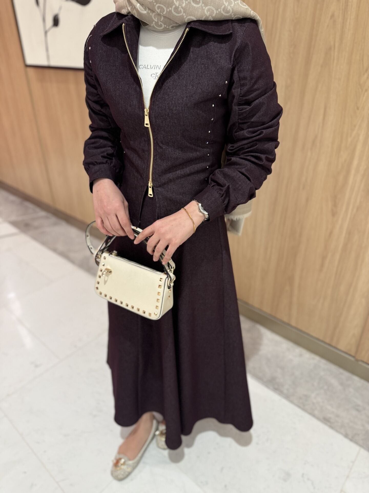 Kolu büzgülü kot takım bordo