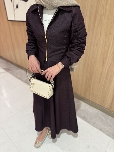 Kolu büzgülü kot takım bordo