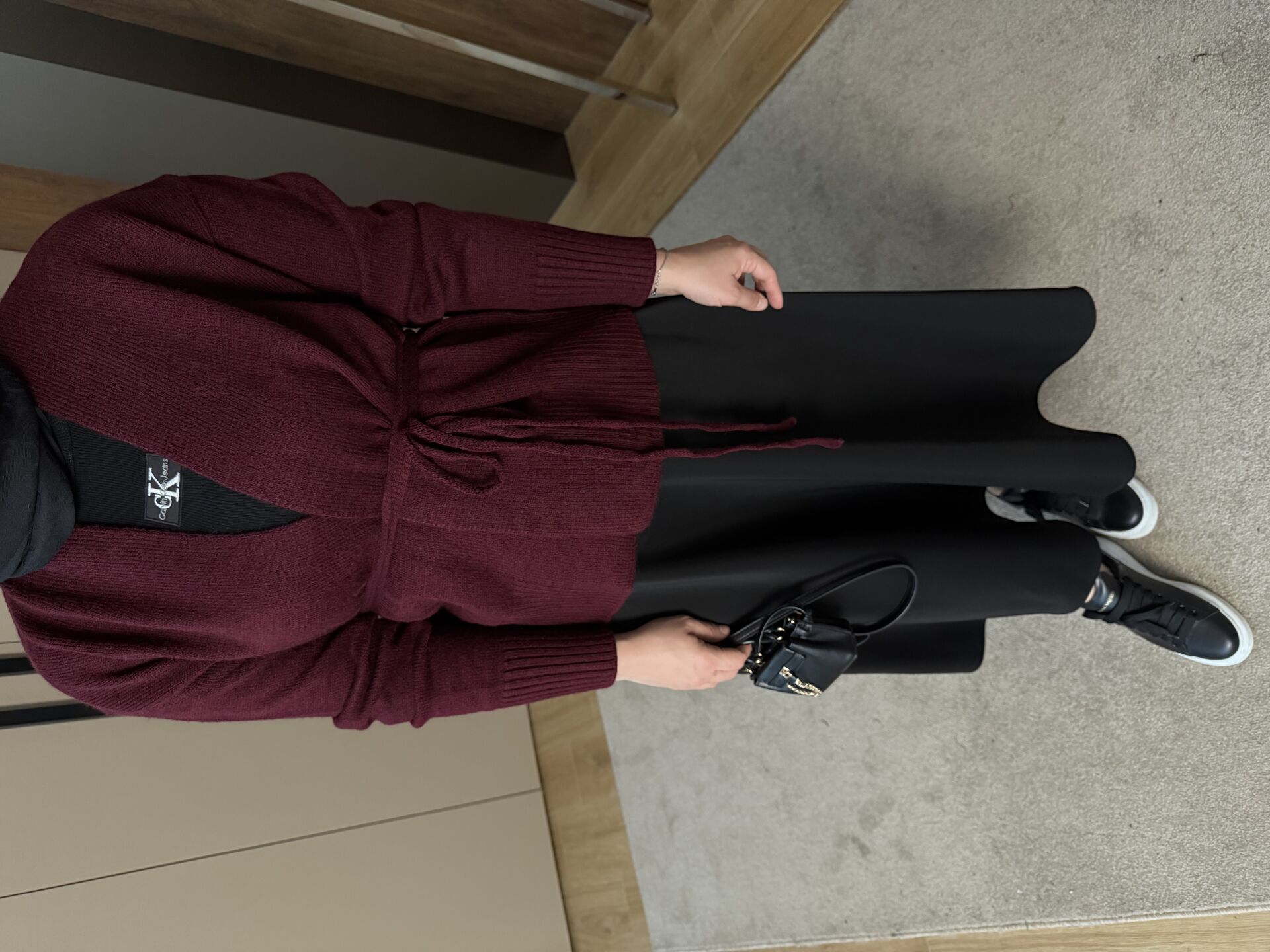 Kemerli Triko Ceket Bordo