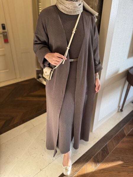 İç Elbise / Hırkalı Triko Takım Kahve