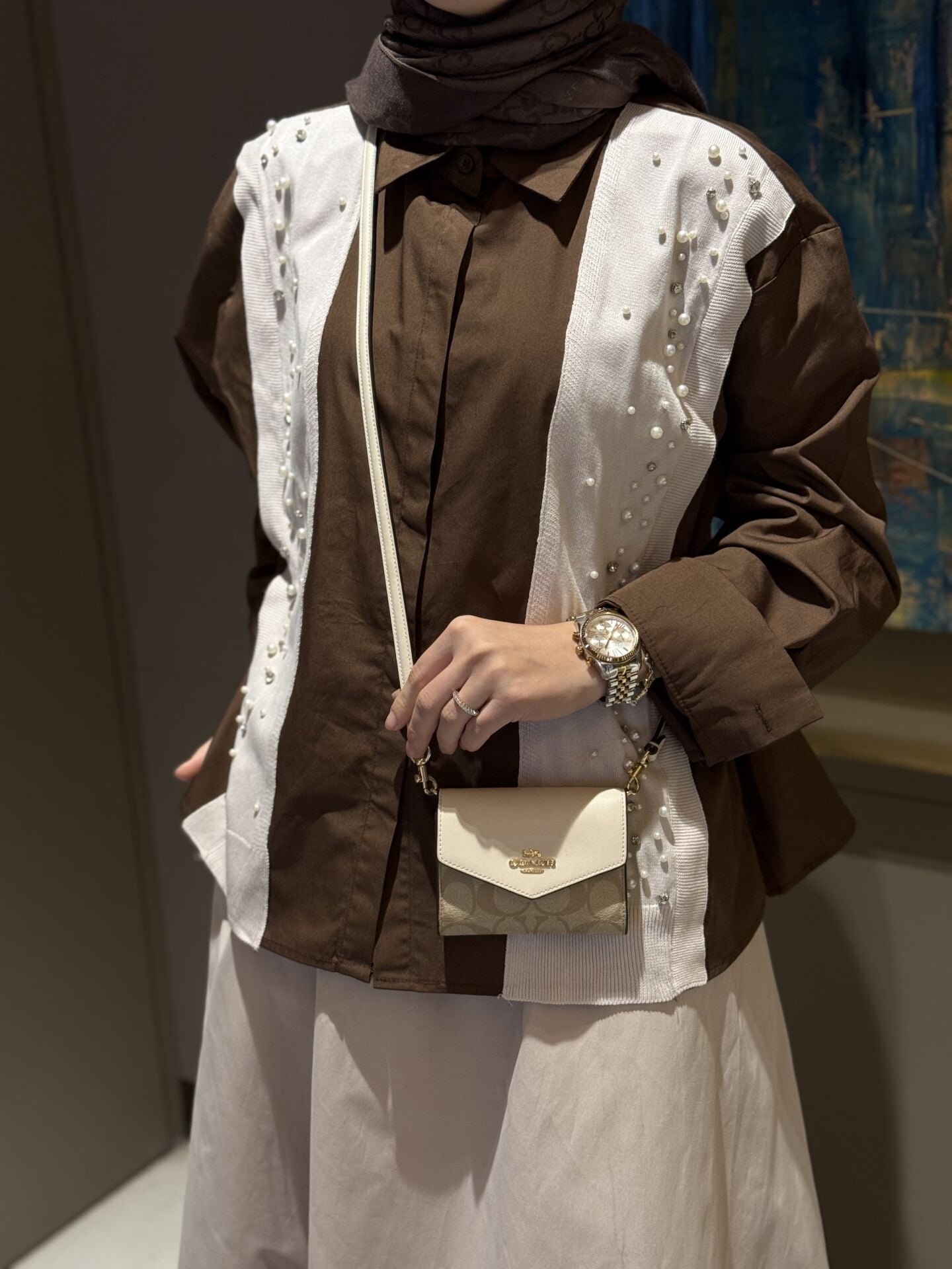 İpkyl taşlı gömlek kahve