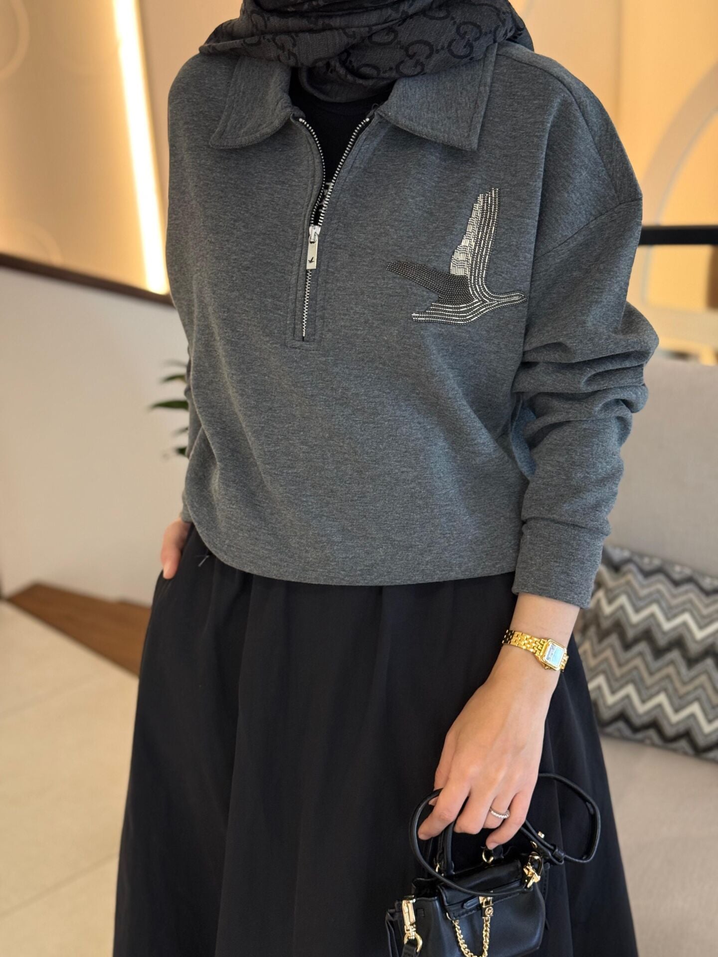 Bym Gri Fermuarlı Sweatshirt