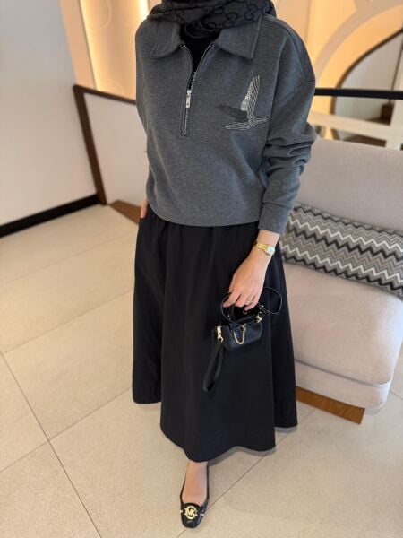 Bym Gri Fermuarlı Sweatshirt