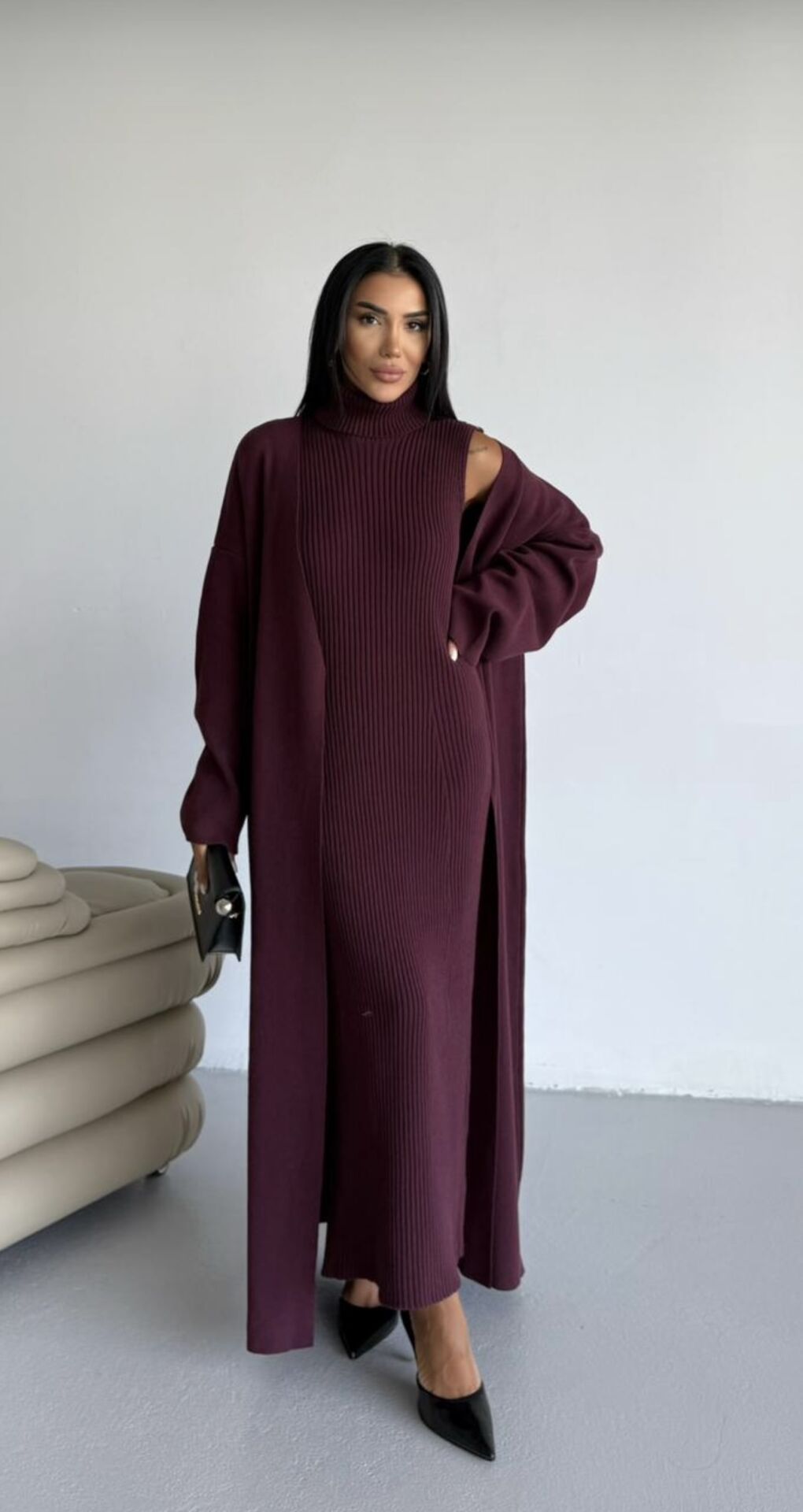 İç elbiseli takım elbise mürdüm