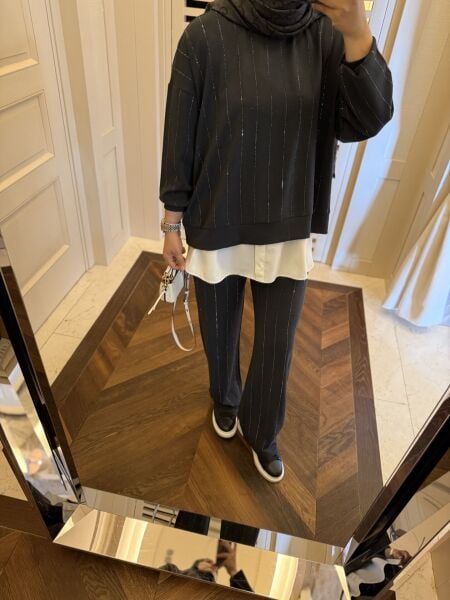 Taşlı Takım Siyah