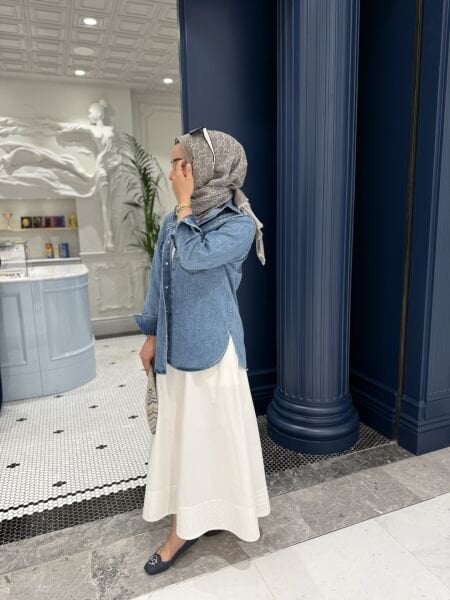 Omuz işlemeli kot ceket