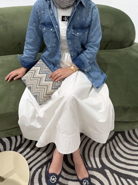 Omuz işlemeli kot ceket