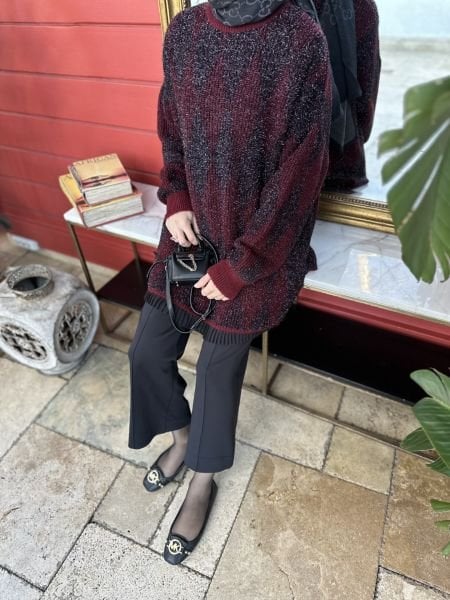 Simli Desenli Kazak / BORDO