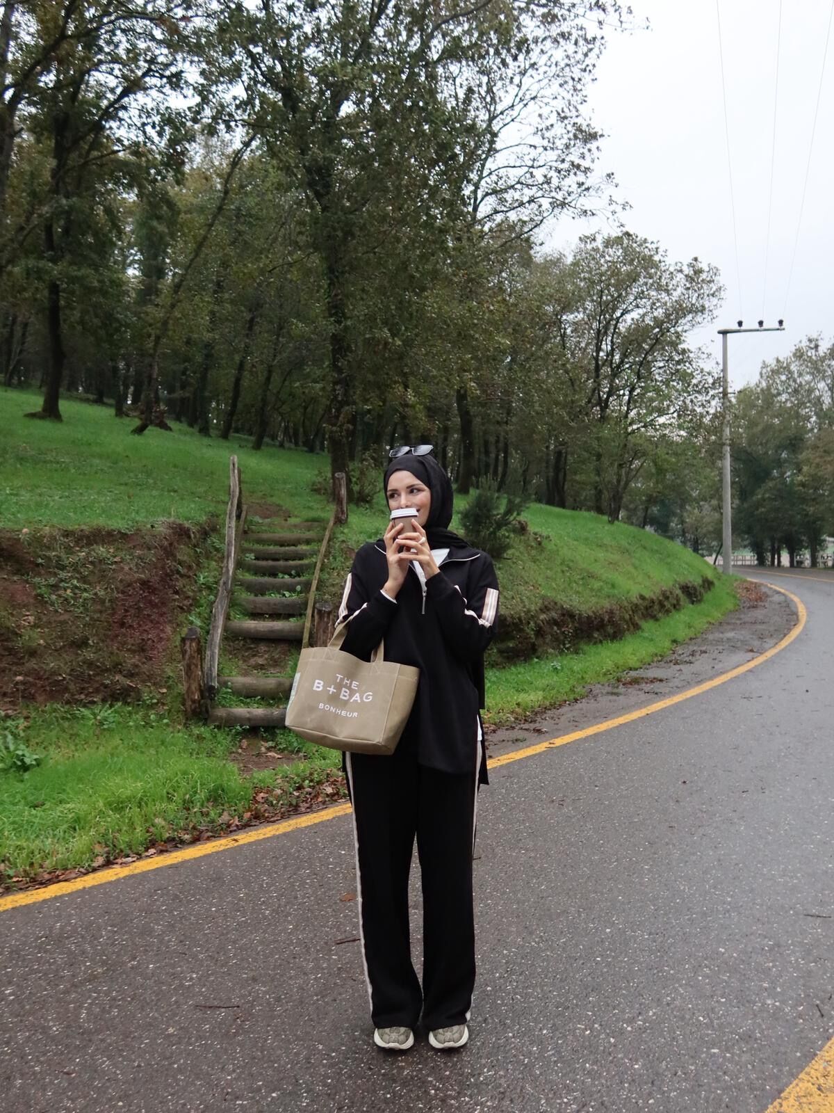 Şeritli Modal Eşofman Siyah