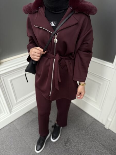 Seyyar Yakalı Kürk Takım / BORDO