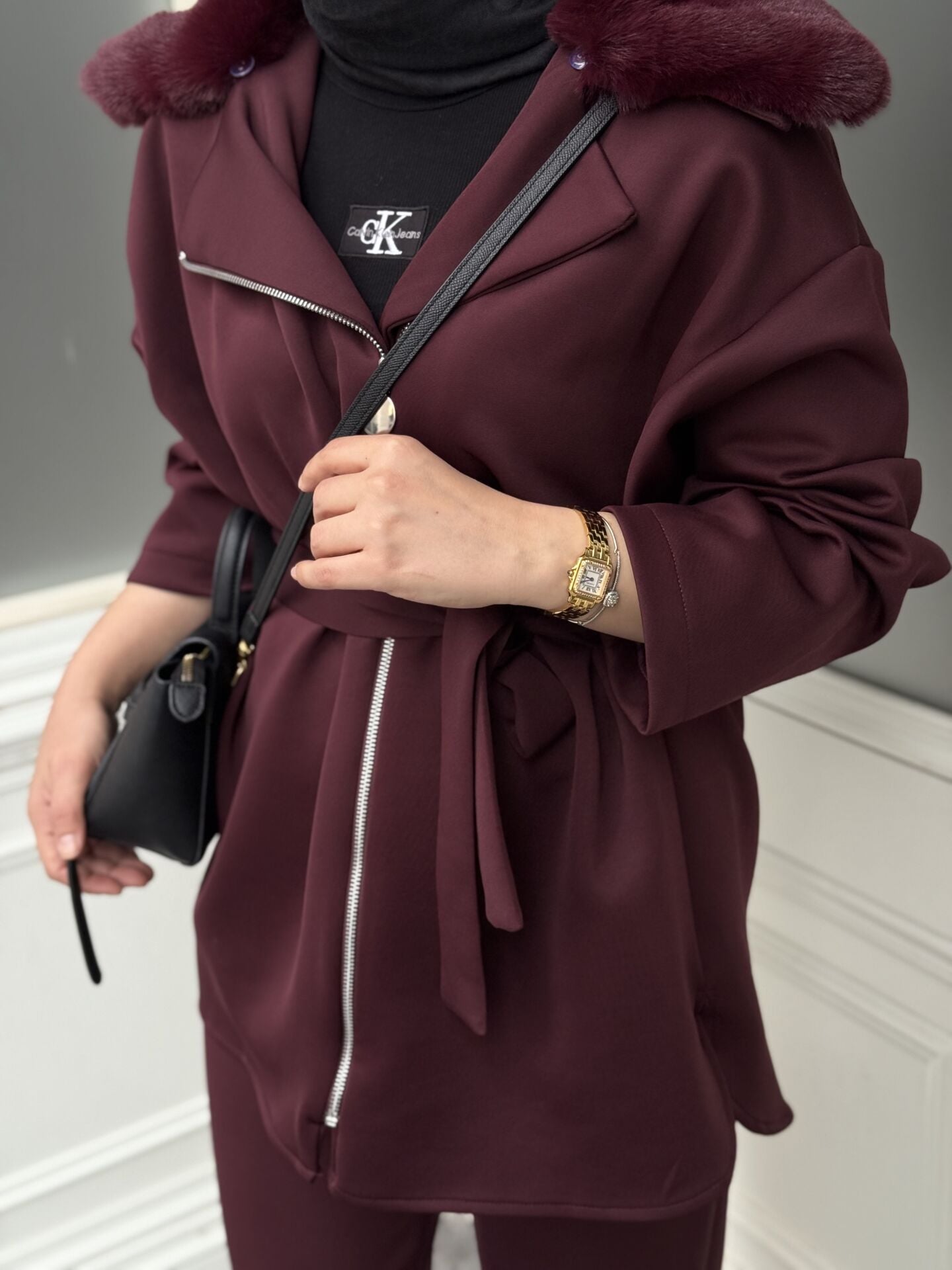 Seyyar Yakalı Kürk Takım / BORDO