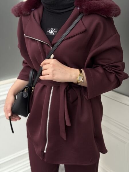 Seyyar Yakalı Kürk Takım / BORDO