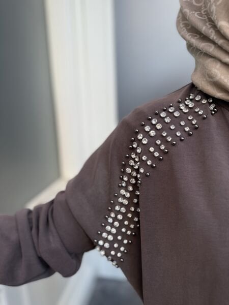 Premium Taşlı Eşofman Kahverengi