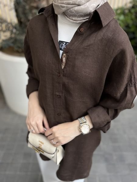 NAKIŞ DETAYLI KETEN GÖMLEK