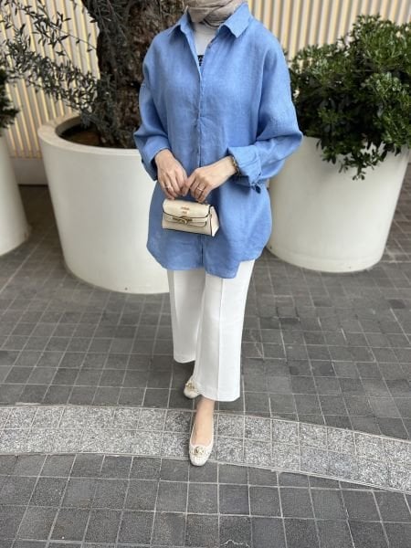 NAKIŞ DETAYLI KETEN GÖMLEK