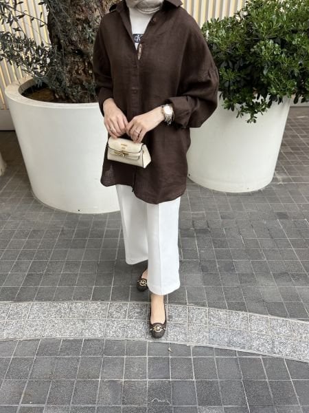 NAKIŞ DETAYLI KETEN GÖMLEK