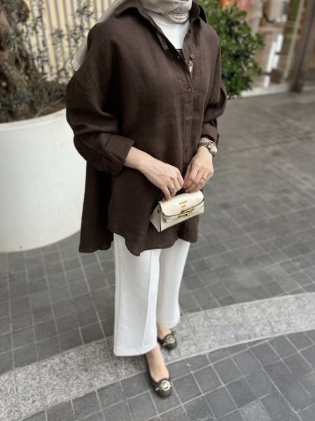 NAKIŞ DETAYLI KETEN GÖMLEK