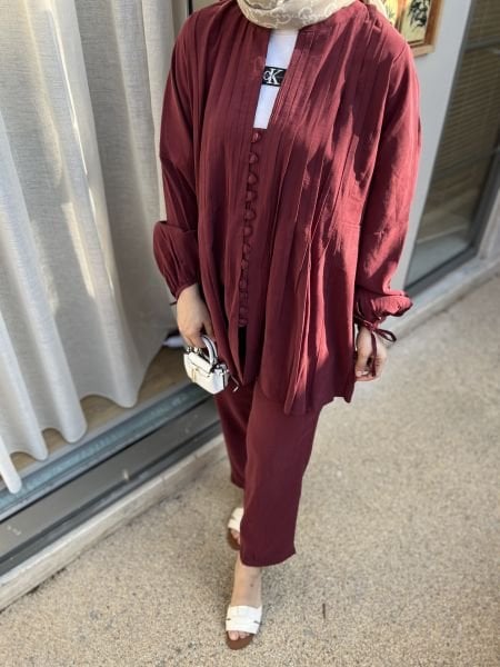 Nervürlü tensel takım bordo