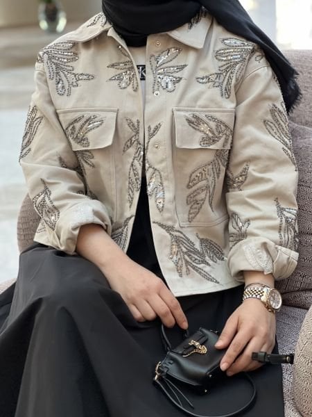 İthal işlemeli ceket bej