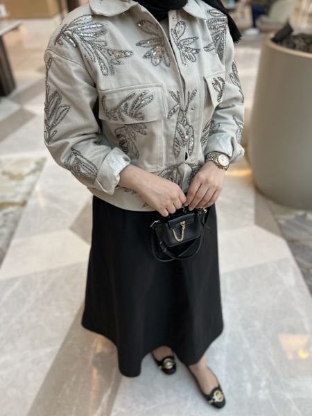 İthal işlemeli ceket bej