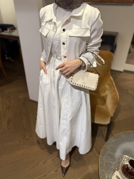 Gömlekli Kot Elbise / BEYAZ