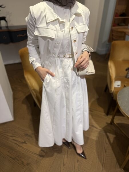 Gömlekli Kot Elbise / BEYAZ