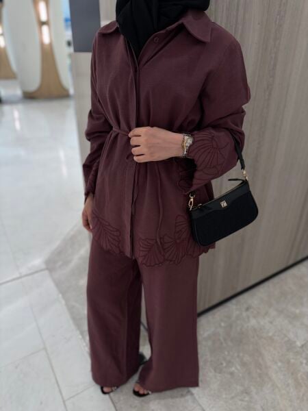 Nakış detaylı takım bordo