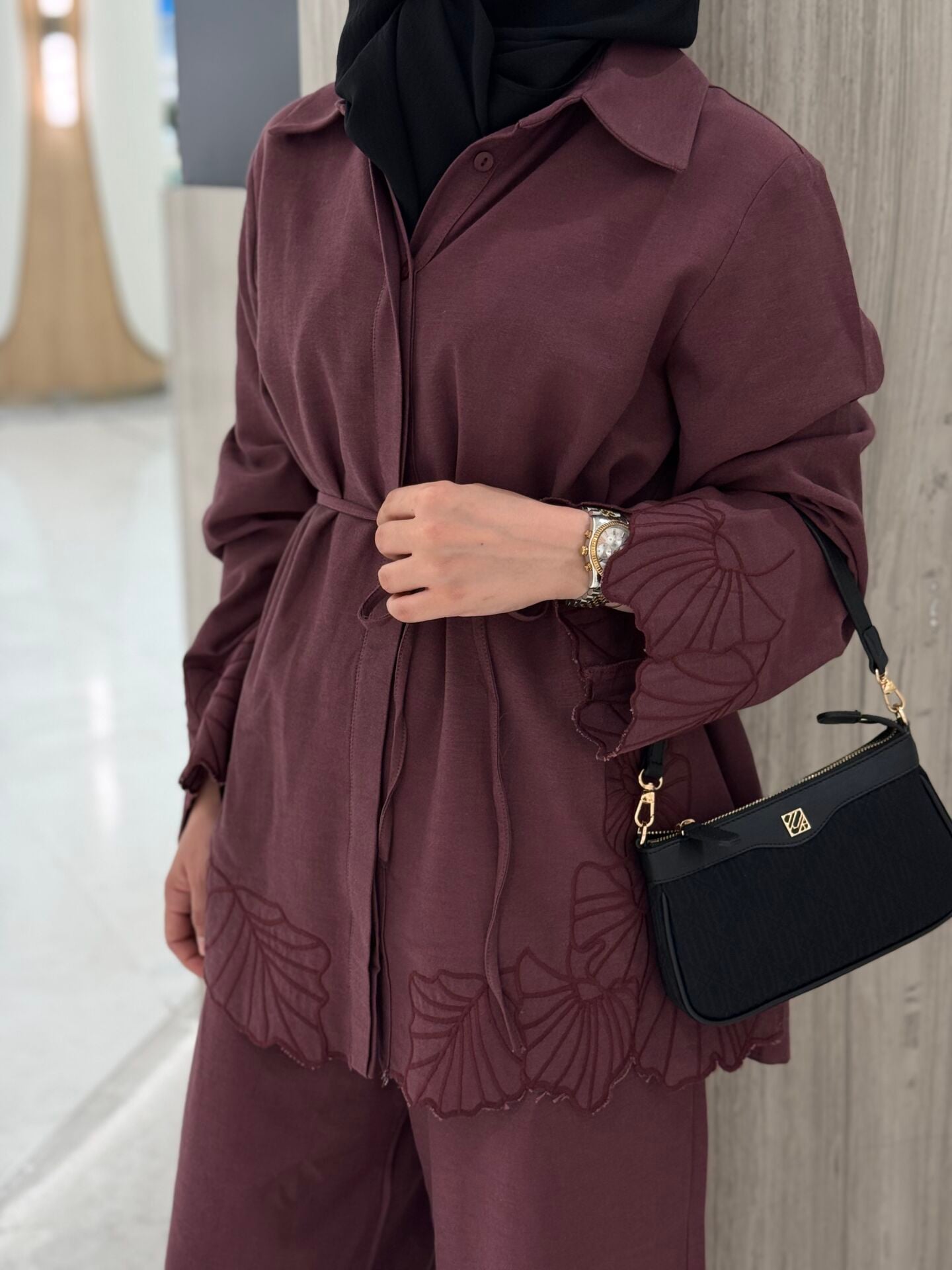 Nakış detaylı takım bordo