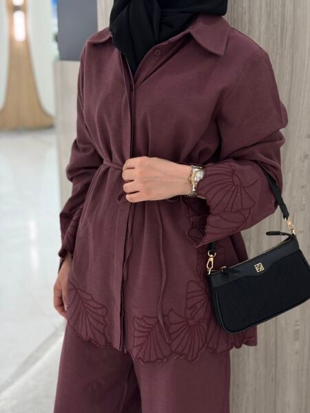 Nakış detaylı takım bordo