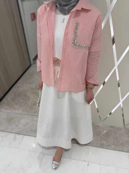 Taşlı gömlek pembe