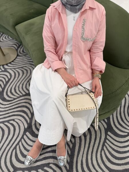 Taşlı gömlek pembe