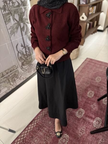 Fiyonk detaylı Hırka Bordo