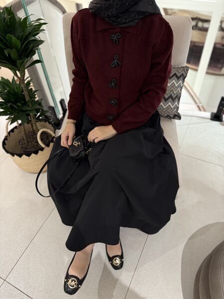 Fiyonk detaylı Hırka Bordo