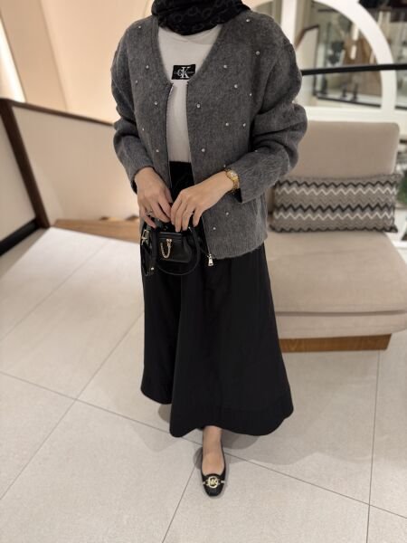 Taşlı Yün Karışımlı Füme Hırka