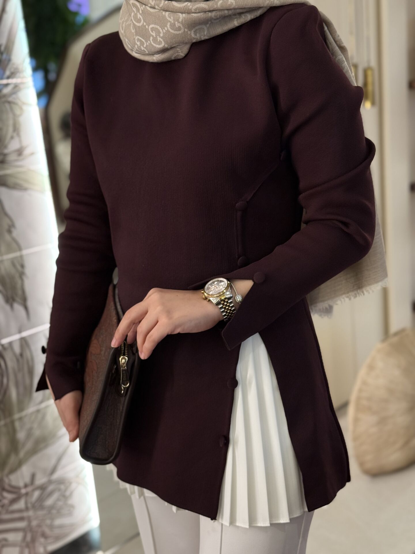 Yırtmaç Detaylı Kazak Bordo