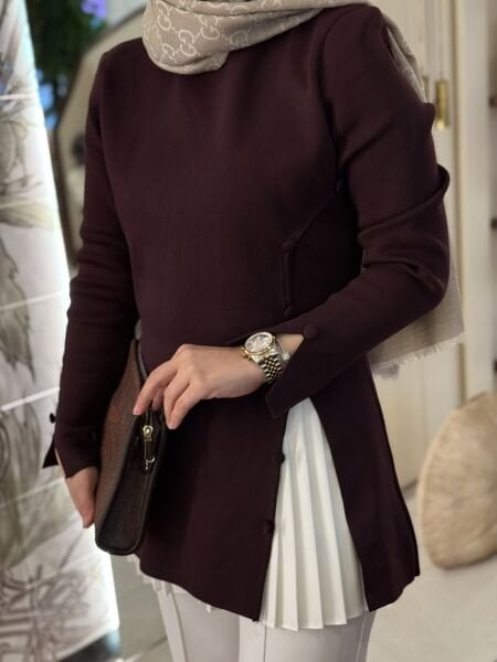 Yırtmaç Detaylı Kazak Bordo