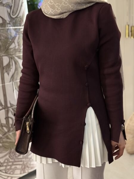 Yırtmaç Detaylı Kazak Bordo