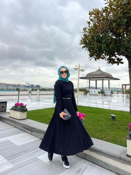 Triko Elbise SİYAH