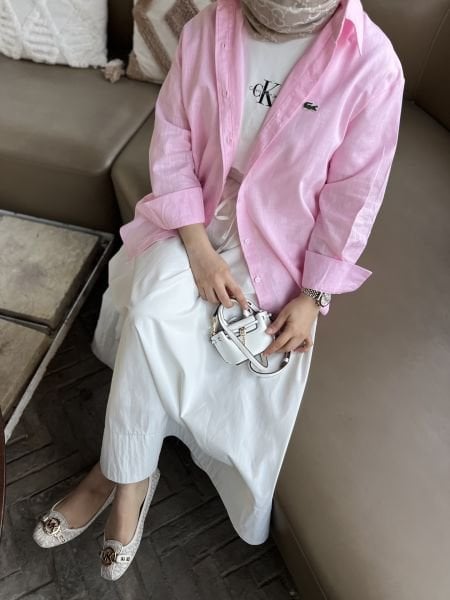 Keten Lacos Gömlek Pembe