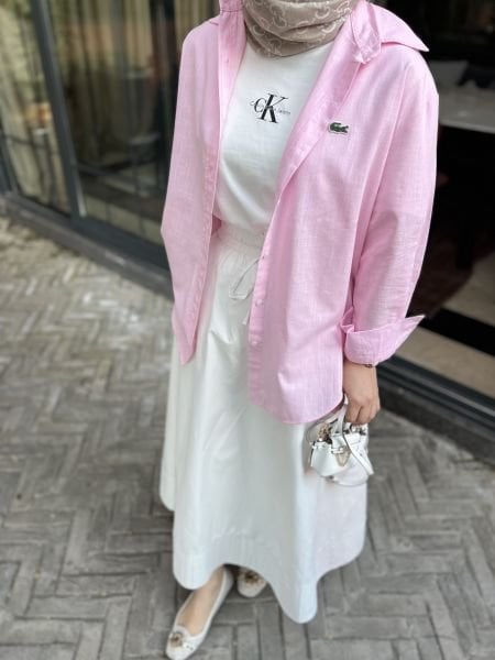 Keten Lacos Gömlek Pembe