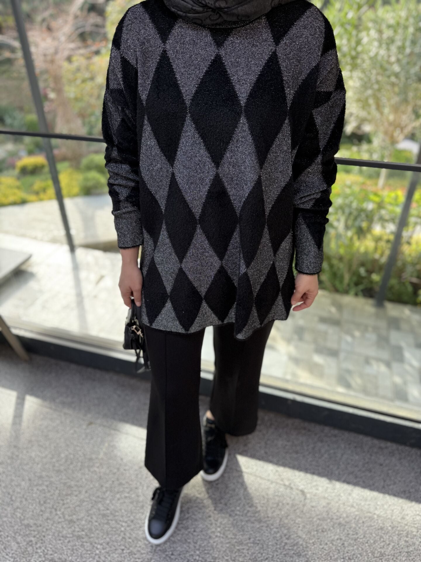 Baklava desenli kazak siyah