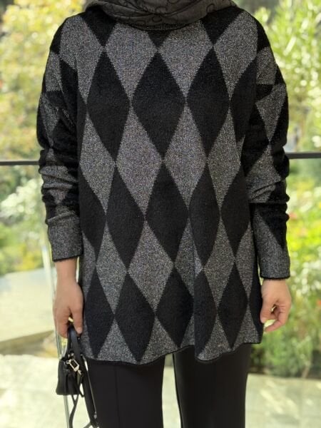 Baklava desenli kazak siyah