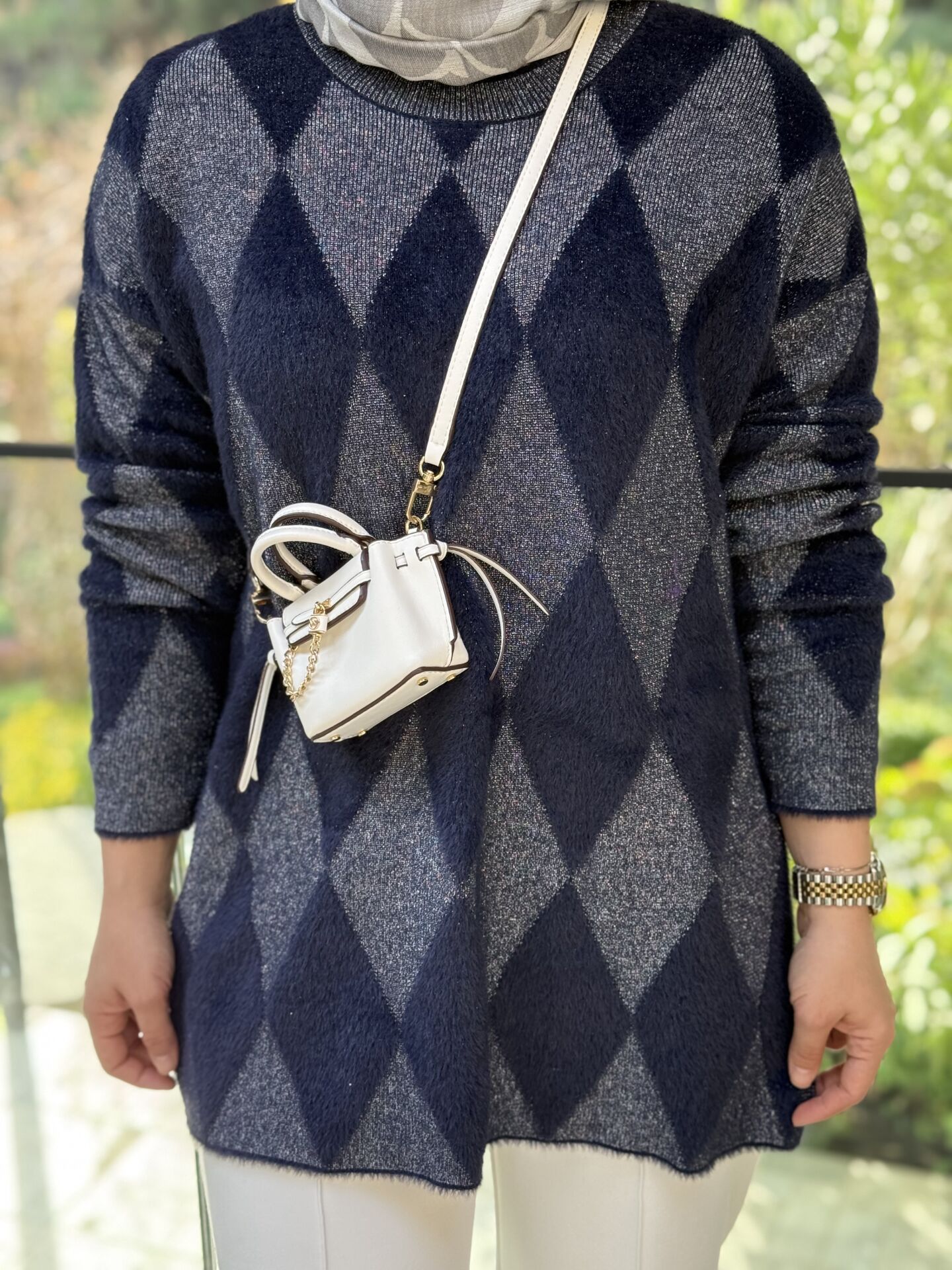 Baklava desenli kazak lacivert