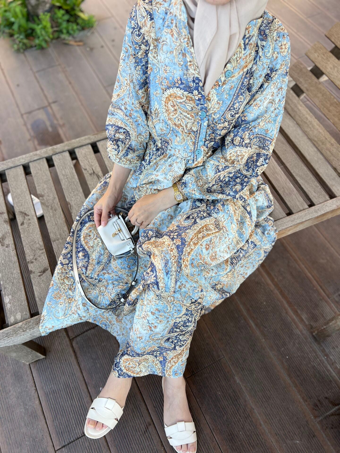 Desenli Lily açık mavi elbise