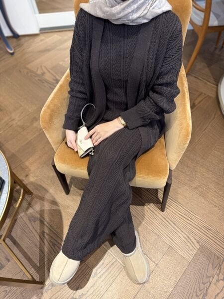 Örme Takım Üçlü Kahverengi